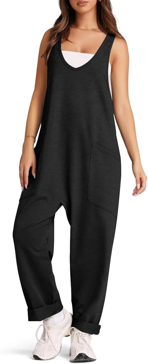 Jumpsuits for Women Casual Cotton Baggy Overalls Wide Leg Jumpsuits Tank Sleeveless One-Piece Romper Loose Fit