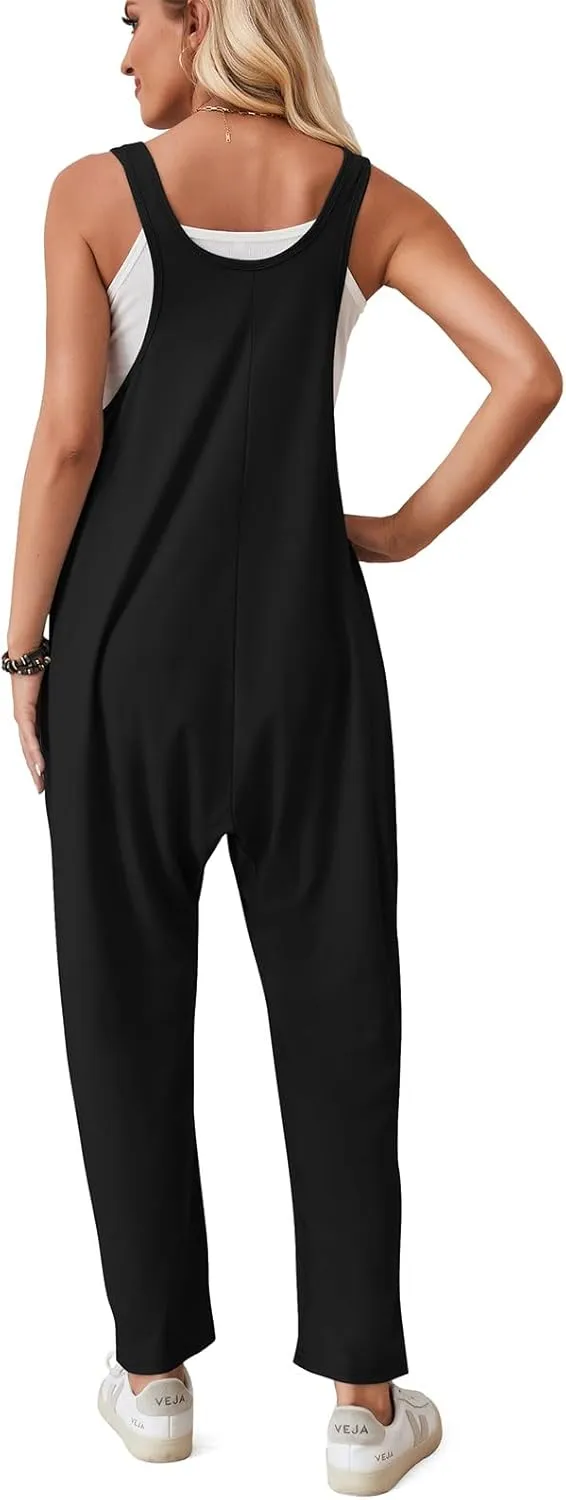 Jumpsuits for Women Casual Cotton Baggy Overalls Wide Leg Jumpsuits Tank Sleeveless One-Piece Romper Loose Fit