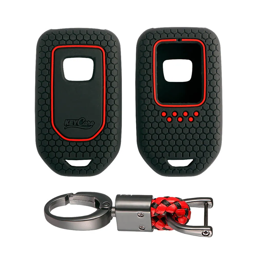 Keycare silicone key cover and keychain fit for : Honda City, Elevate, Civic, Jazz, Brio, Amaze, CR-V, WR-V, BR-V, Mobilio, Accord 2b/3b/4b/5b Smart Key (KC-24, Alloy keychain black)