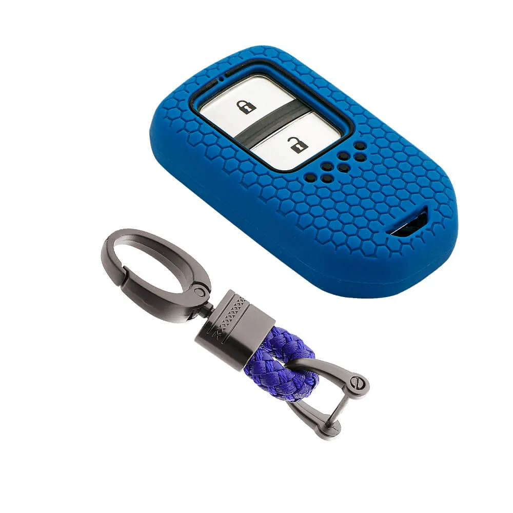 Keycare silicone key cover and keychain fit for : Honda City, Elevate, Civic, Jazz, Brio, Amaze, CR-V, WR-V, BR-V, Mobilio, Accord 2b/3b/4b/5b Smart Key (KC-24, Alloy keychain black)