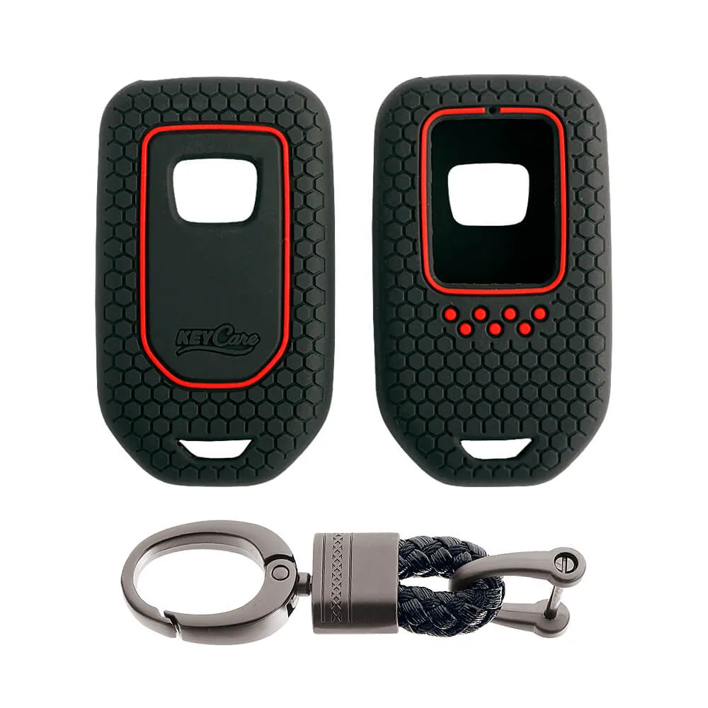 Keycare silicone key cover and keychain fit for : Honda City, Elevate, Civic, Jazz, Brio, Amaze, CR-V, WR-V, BR-V, Mobilio, Accord 2b/3b/4b/5b Smart Key (KC-24, Alloy keychain black)