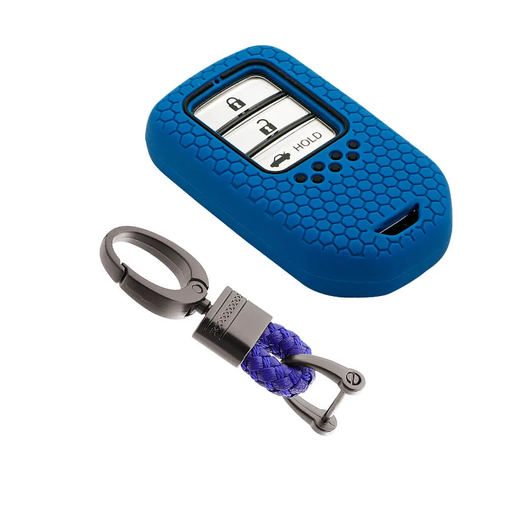 Keycare silicone key cover and keychain fit for : Honda City, Elevate, Civic, Jazz, Brio, Amaze, CR-V, WR-V, BR-V, Mobilio, Accord 2b/3b/4b/5b Smart Key (KC-24, Alloy keychain black)