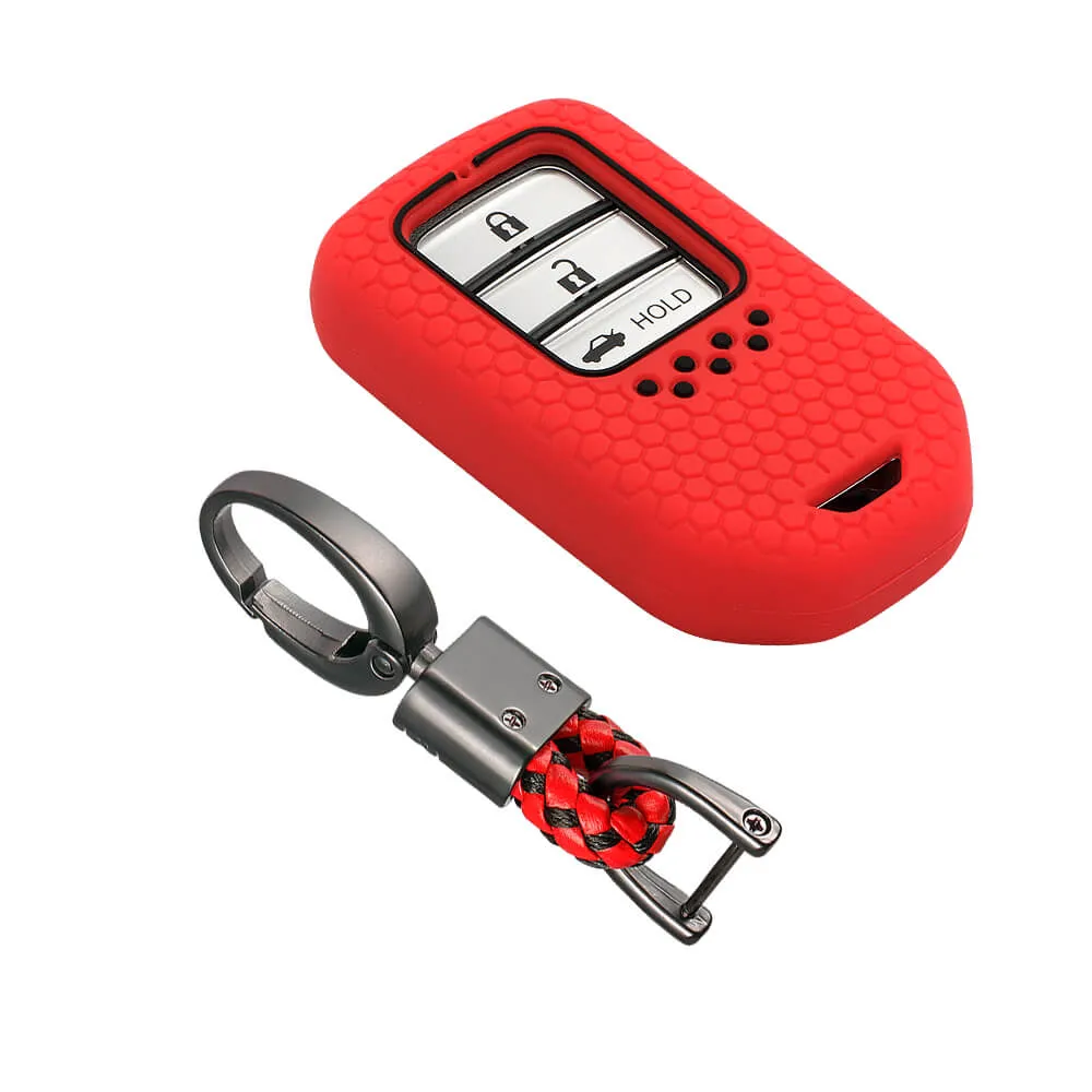 Keycare silicone key cover and keychain fit for : Honda City, Elevate, Civic, Jazz, Brio, Amaze, CR-V, WR-V, BR-V, Mobilio, Accord 2b/3b/4b/5b Smart Key (KC-24, Alloy keychain black)