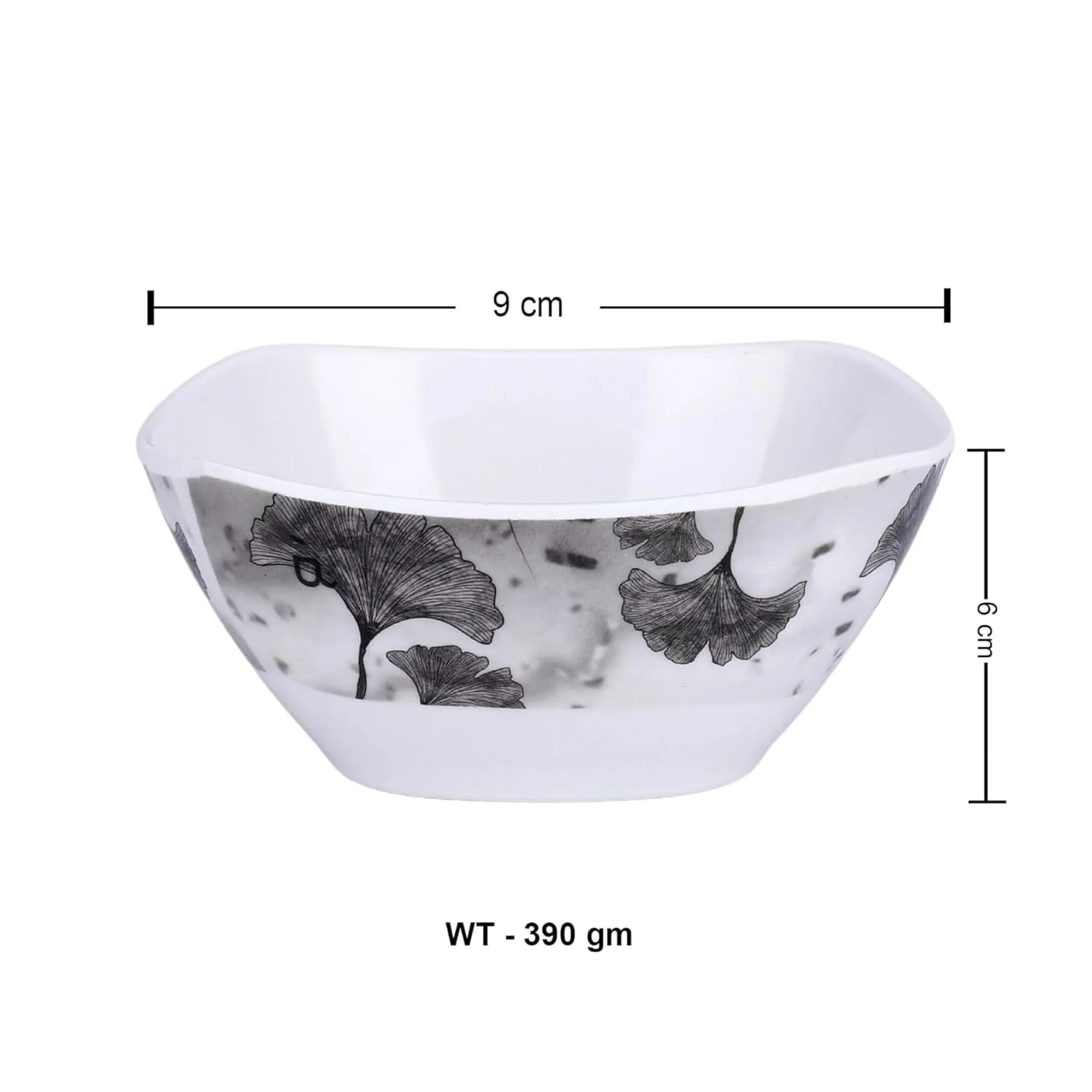 Kuber Industries Shatter Resistant Melamine White Bowls Set of 6 | Lightweight, BPA Free Aesthetic Bowl Set | Black Flower Print - White