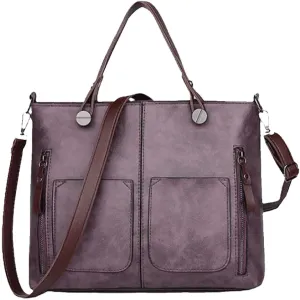 Ladies Vintage Leather Shoulder Bag Large Capacity Tote Bags Women Crossbody Bag Multi Pocket (Purple, One Size)