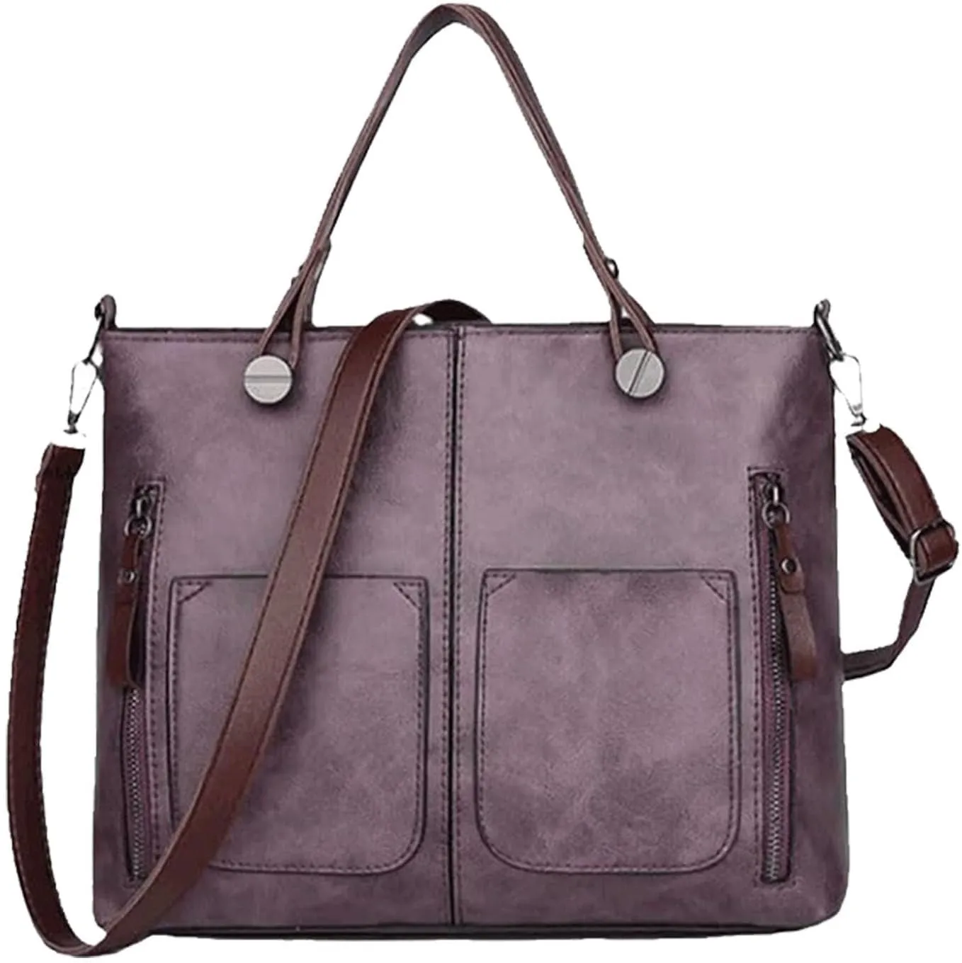 Ladies Vintage Leather Shoulder Bag Large Capacity Tote Bags Women Crossbody Bag Multi Pocket (Purple, One Size)