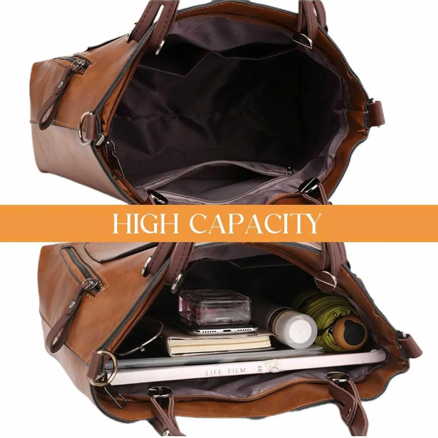 Ladies Vintage Leather Shoulder Bag Large Capacity Tote Bags Women Crossbody Bag Multi Pocket (Purple, One Size)