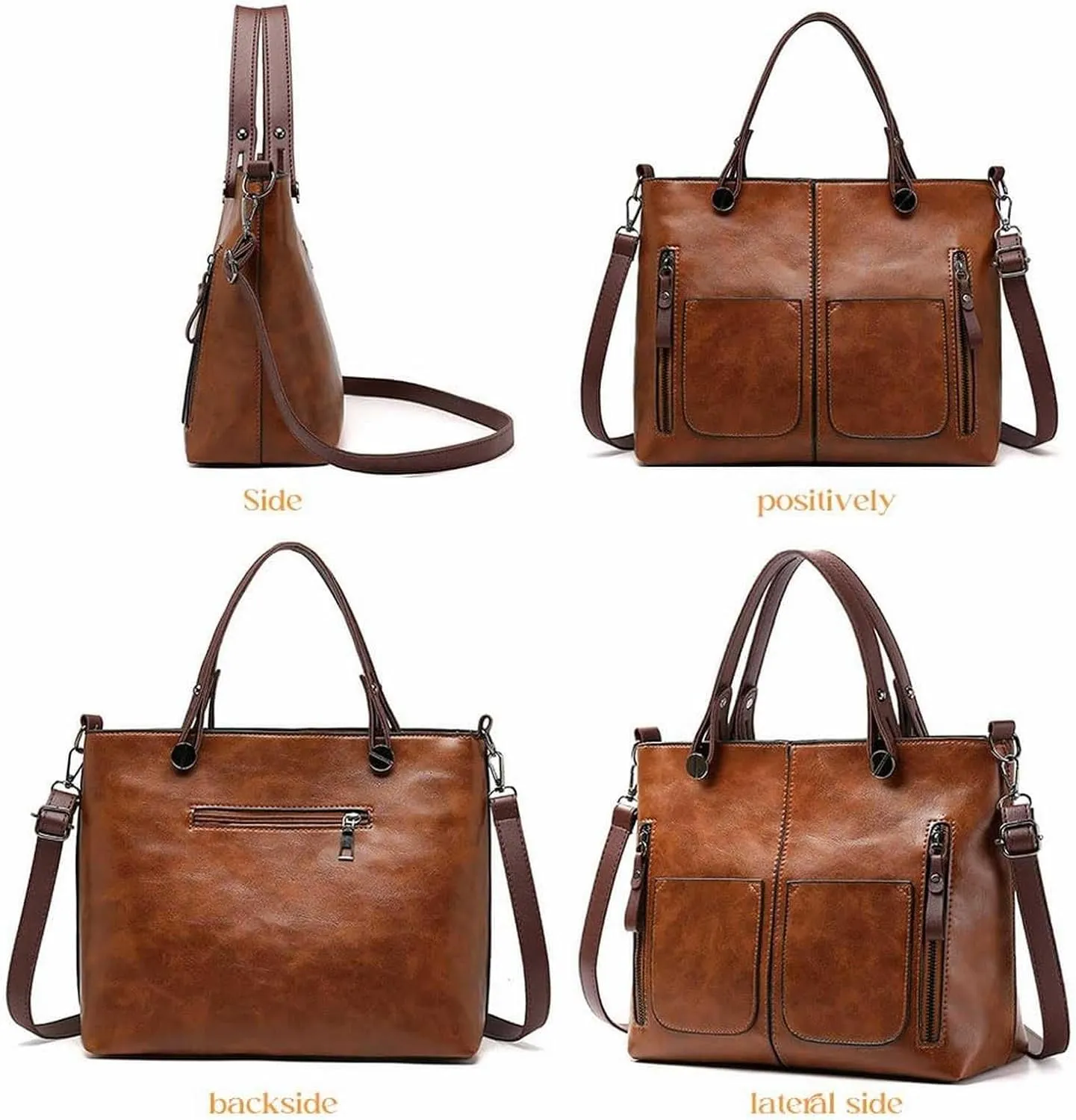 Ladies Vintage Leather Shoulder Bag Large Capacity Tote Bags Women Crossbody Bag Multi Pocket (Purple, One Size)