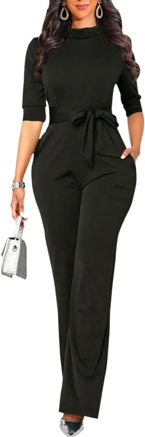 LaiyiVic Jumpsuits for Women Elegant Formal Turtle Neck Sexy One Piece Wide Leg Pants Rompers