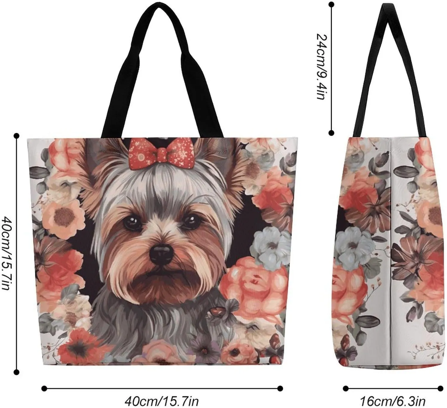 Large Capacity Shopping Bag Yellow Rose Canvas Grocery Bags Foldable Tote Bag