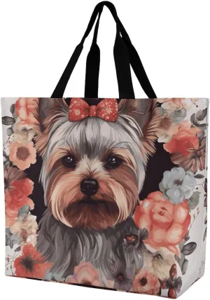 Large Capacity Shopping Bag Yellow Rose Canvas Grocery Bags Foldable Tote Bag