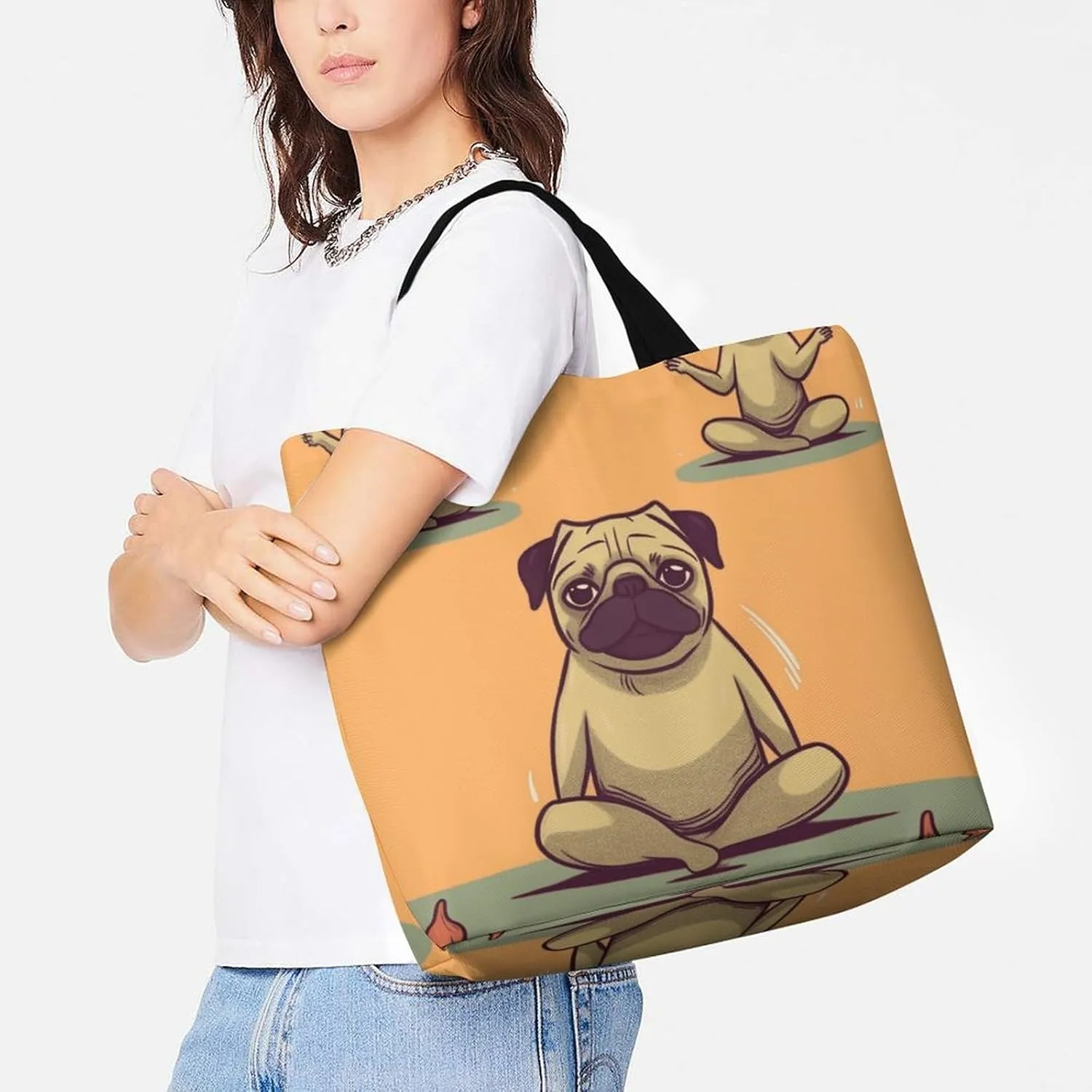 Large Capacity Shopping Bag Yellow Rose Canvas Grocery Bags Foldable Tote Bag