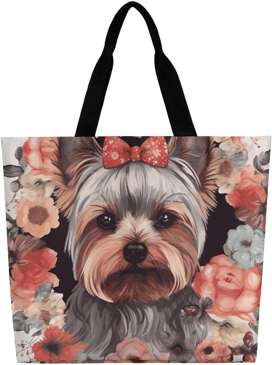 Large Capacity Shopping Bag Yellow Rose Canvas Grocery Bags Foldable Tote Bag