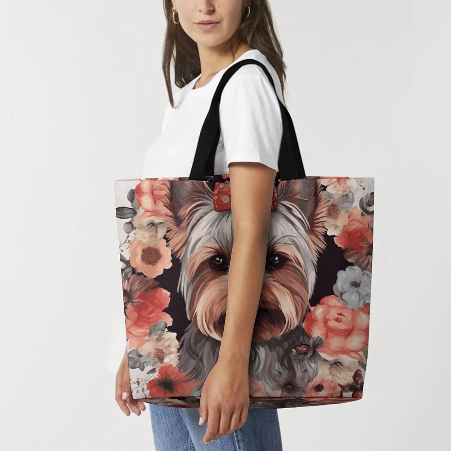Large Capacity Shopping Bag Yellow Rose Canvas Grocery Bags Foldable Tote Bag