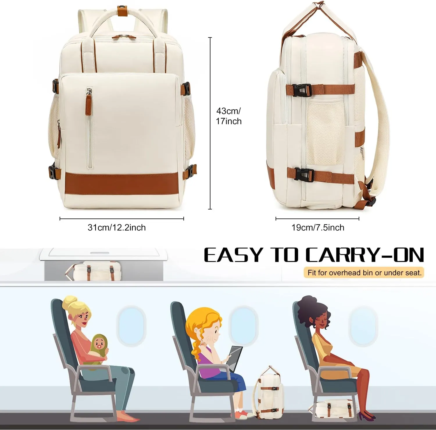 Large Travel Backpack for Women, 40L Carry On Backpack Airline Flight Approved with USB Charging Port Shoes Compartment, Personal Luggage Backpack Casual Daypack 15.6 Inch Laptop Backpack