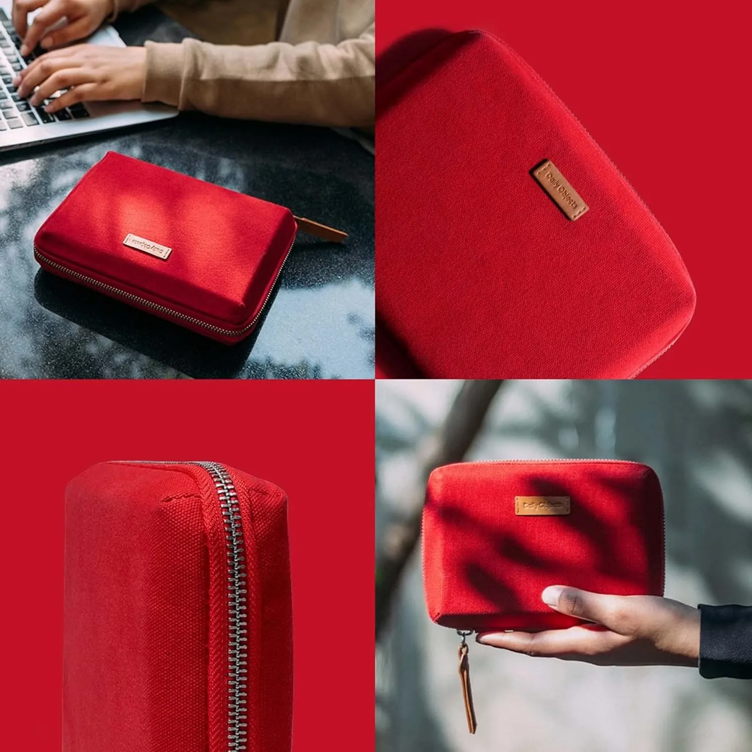 Large Travel Digital Accessories Storage Bag, Portable Gadget Organizer Case, Zippered Tech Kit Organizer Pouch - Red(Canvas)