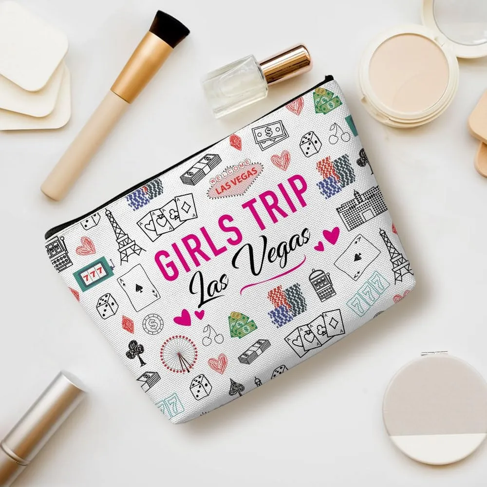 Las Vegas Girls Trip Makeup Bag, Las Vegas Souvenir Las Vegas Lovers Gift Los Angeles Travel Cosmetic Bag for Women Bestie Girls Weekend Birthday Christmas Bachelorette Party Friendship Gifts