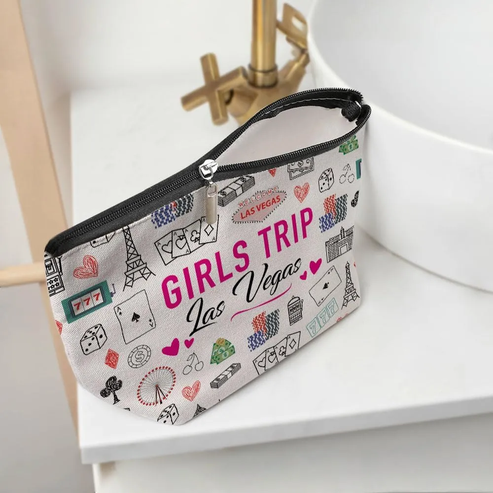 Las Vegas Girls Trip Makeup Bag, Las Vegas Souvenir Las Vegas Lovers Gift Los Angeles Travel Cosmetic Bag for Women Bestie Girls Weekend Birthday Christmas Bachelorette Party Friendship Gifts