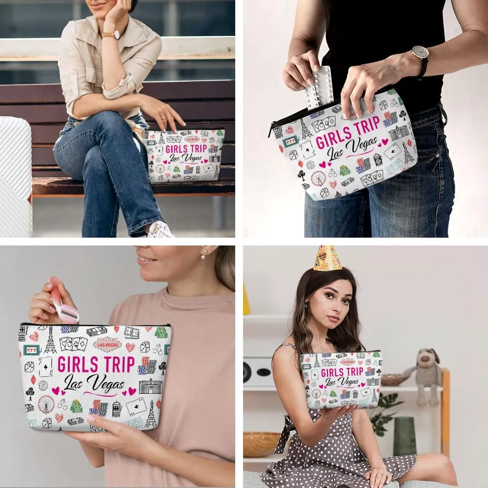 Las Vegas Girls Trip Makeup Bag, Las Vegas Souvenir Las Vegas Lovers Gift Los Angeles Travel Cosmetic Bag for Women Bestie Girls Weekend Birthday Christmas Bachelorette Party Friendship Gifts