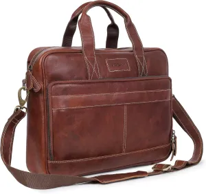 Leather Laptop Bag for Men Briefcase Satchel and Women for Office Work, College, Gifting, Travel with Mens Shoulder Bags Crossbody Strap Mens Messenger Bag 16 inch - Tan
