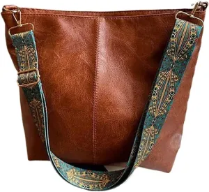 Leather Vintage Solid Color Women Fashion Shoulder Sling Bag High-Capacity Simple Adjustable Wide Strap Bucket Crossbody Bags