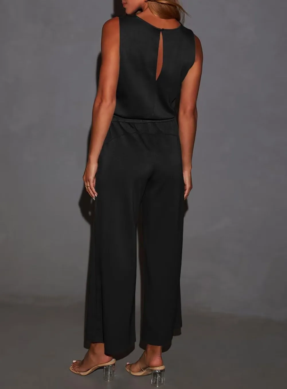 LEEDYA Womens Jumpsuits Dressy Summer Sleeveless Crewneck One Piece Jumpsuit Casual Wide Leg Long Pants Rompers 2025