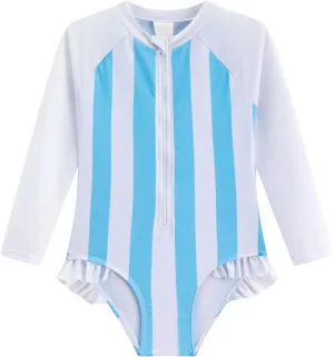 LIZENS Girls' One-Piece Swimwear Rash Guard Swimsuit Zipper Bathing Suits Long Sleeve Ruffle Girl Full Cover Flower Print