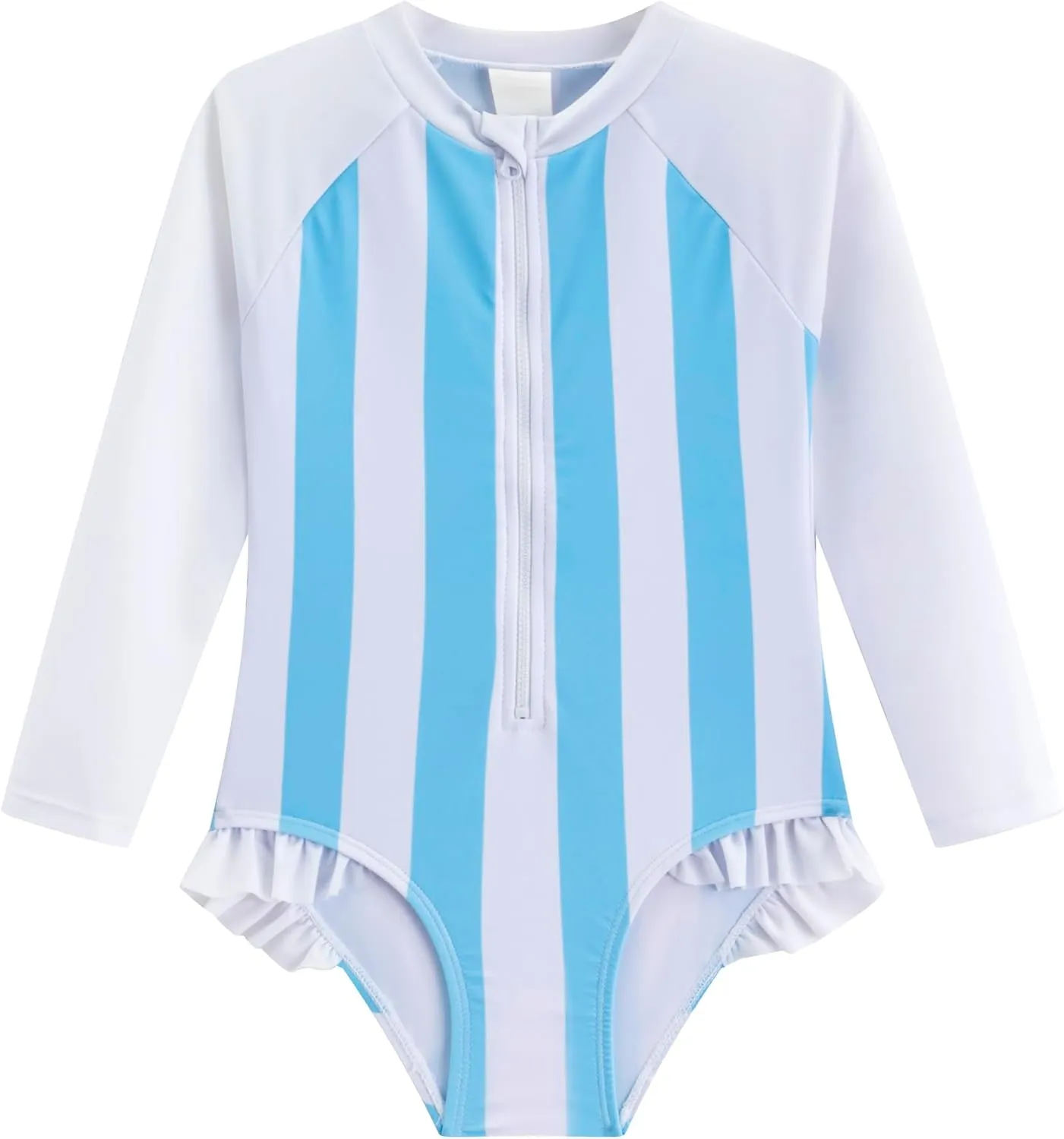 LIZENS Girls' One-Piece Swimwear Rash Guard Swimsuit Zipper Bathing Suits Long Sleeve Ruffle Girl Full Cover Flower Print