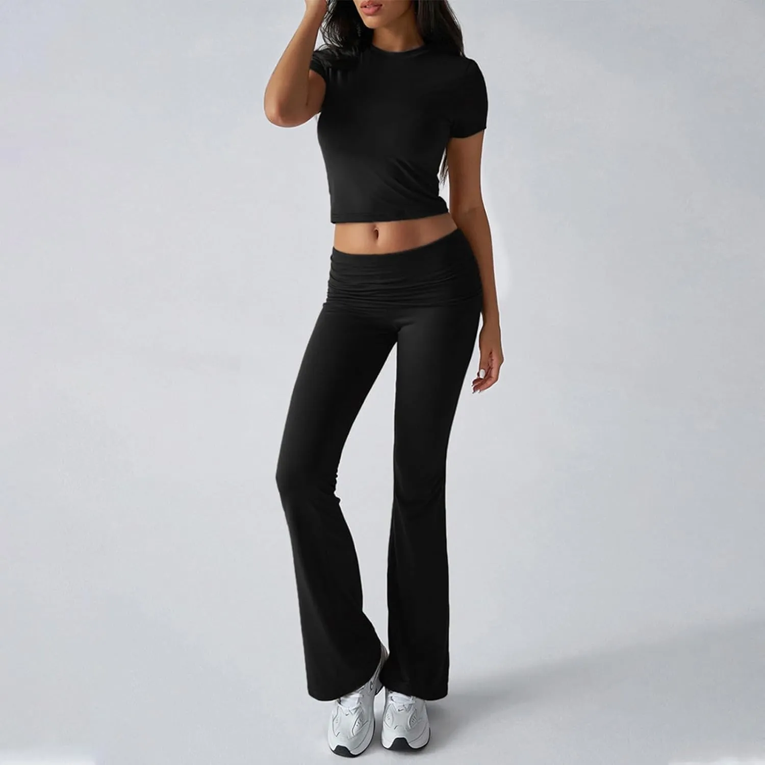 Lounge Sets for Women 2 Piece Foldover Yoga Leggings Pants Crop Tops Casual Y2K Outfits Matching Tracksuit Set