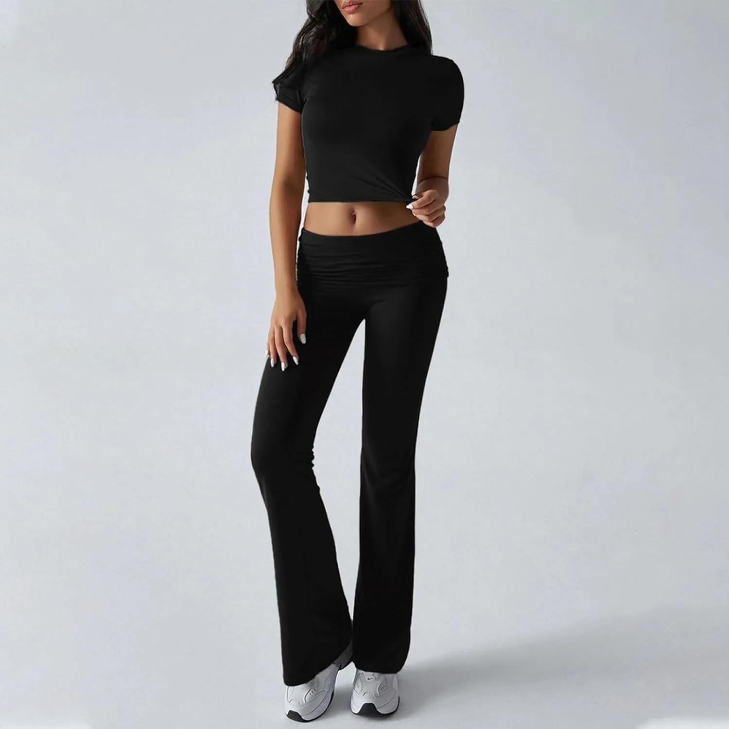 Lounge Sets for Women 2 Piece Foldover Yoga Leggings Pants Crop Tops Casual Y2K Outfits Matching Tracksuit Set