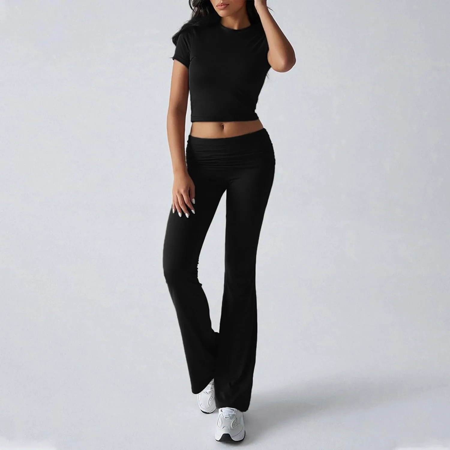 Lounge Sets for Women 2 Piece Foldover Yoga Leggings Pants Crop Tops Casual Y2K Outfits Matching Tracksuit Set