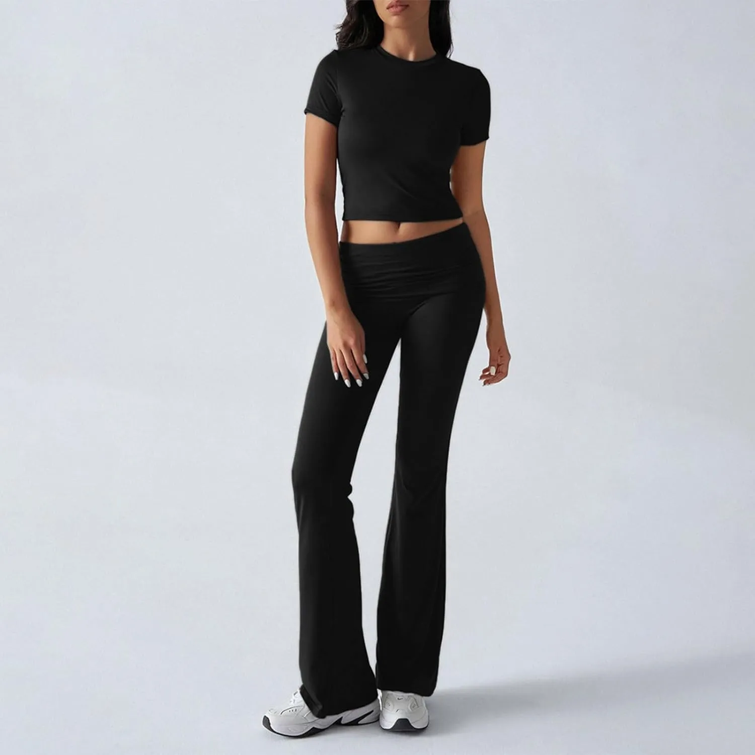 Lounge Sets for Women 2 Piece Foldover Yoga Leggings Pants Crop Tops Casual Y2K Outfits Matching Tracksuit Set