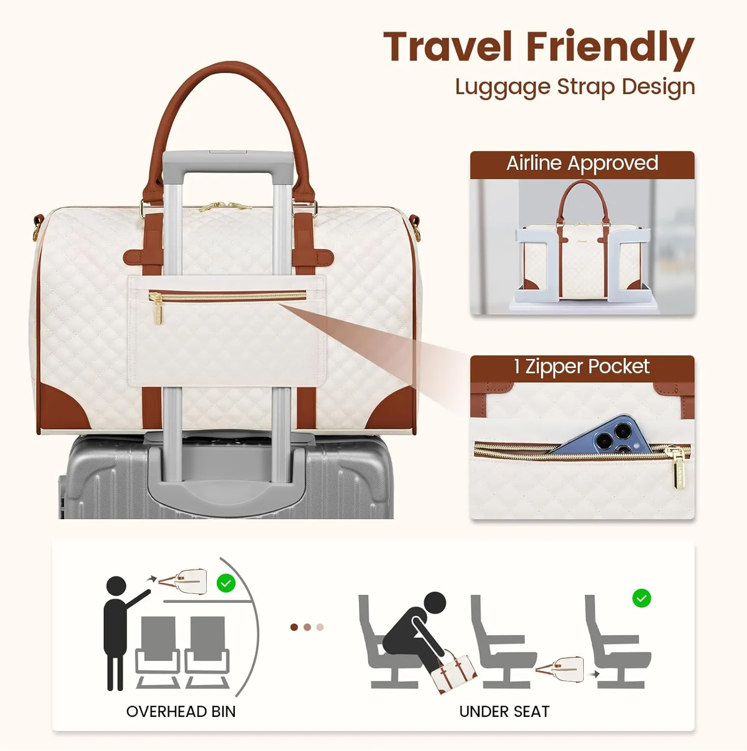 LOVEVOOK Travel Duffle - Weekender Bag for Women, Overnight & Carry-On extraordinaire, Wet Pocket for Toiletries and Shoes, Quilted Gym & Hospital Bag for Labor and Delivery (18 inch)