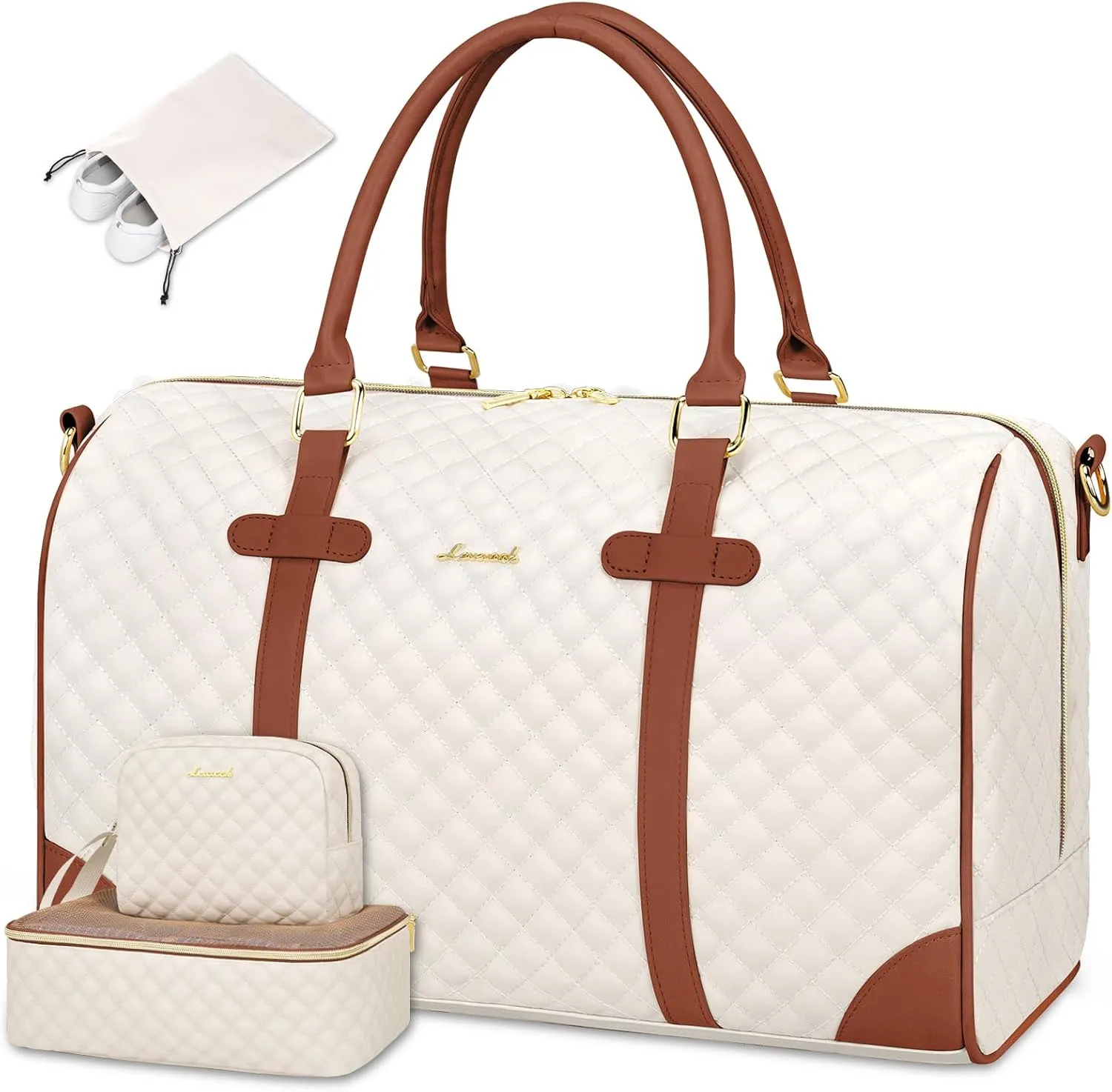 LOVEVOOK Travel Duffle - Weekender Bag for Women, Overnight & Carry-On extraordinaire, Wet Pocket for Toiletries and Shoes, Quilted Gym & Hospital Bag for Labor and Delivery (18 inch)