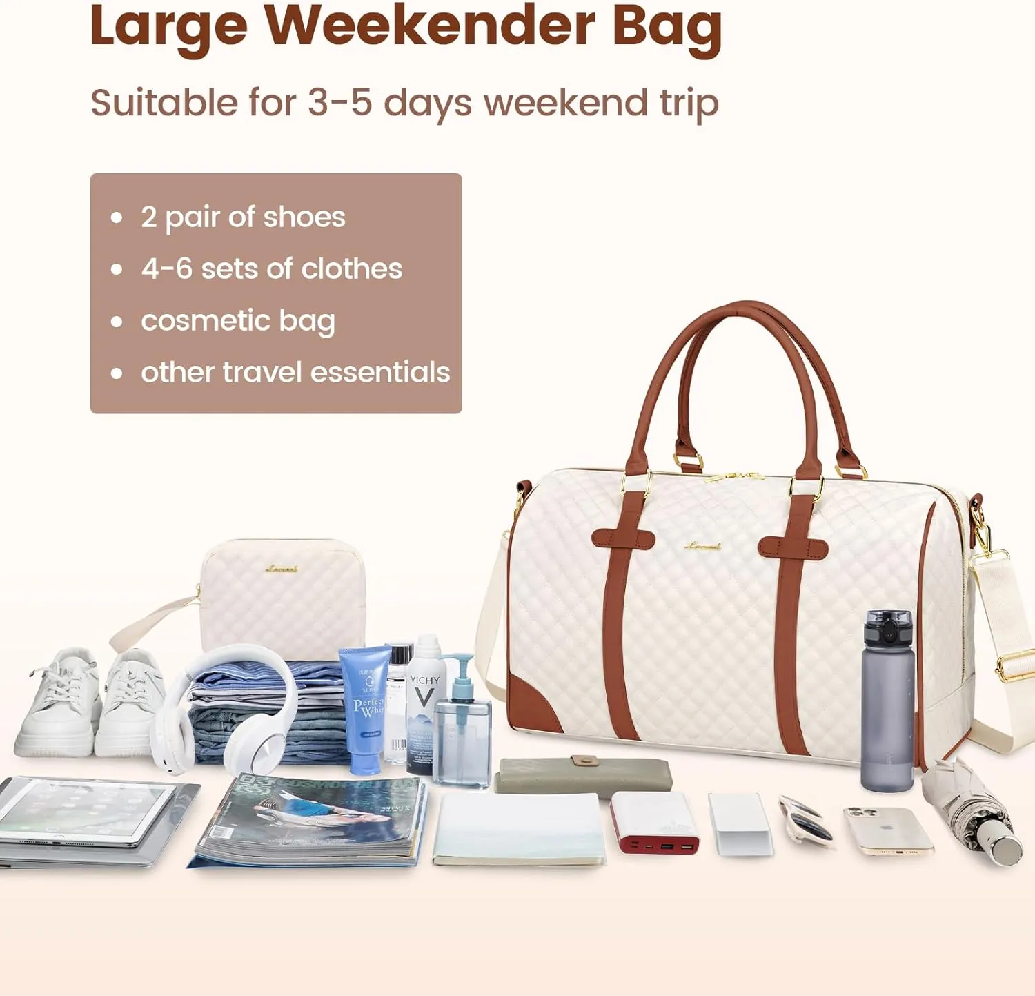 LOVEVOOK Travel Duffle - Weekender Bag for Women, Overnight & Carry-On extraordinaire, Wet Pocket for Toiletries and Shoes, Quilted Gym & Hospital Bag for Labor and Delivery (18 inch)