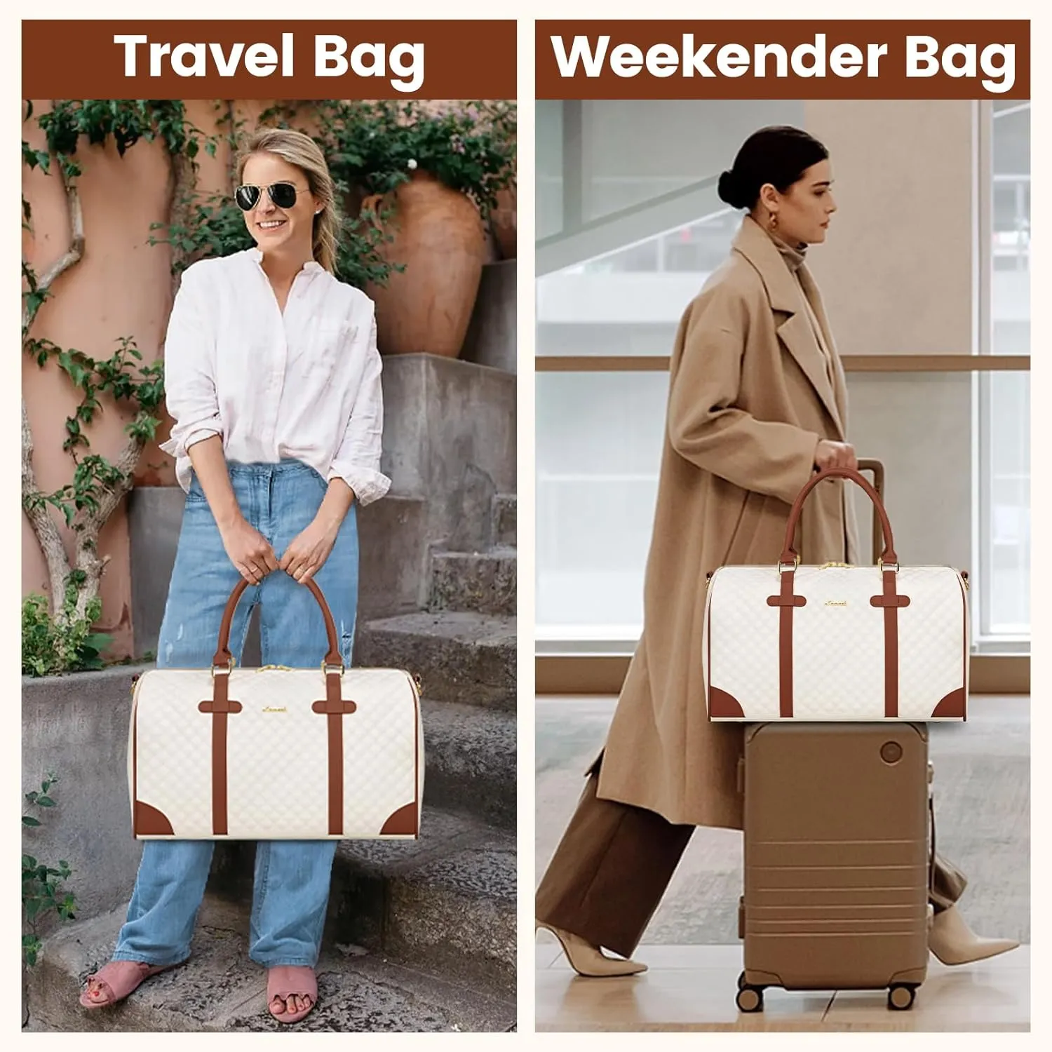 LOVEVOOK Travel Duffle - Weekender Bag for Women, Overnight & Carry-On extraordinaire, Wet Pocket for Toiletries and Shoes, Quilted Gym & Hospital Bag for Labor and Delivery (18 inch)