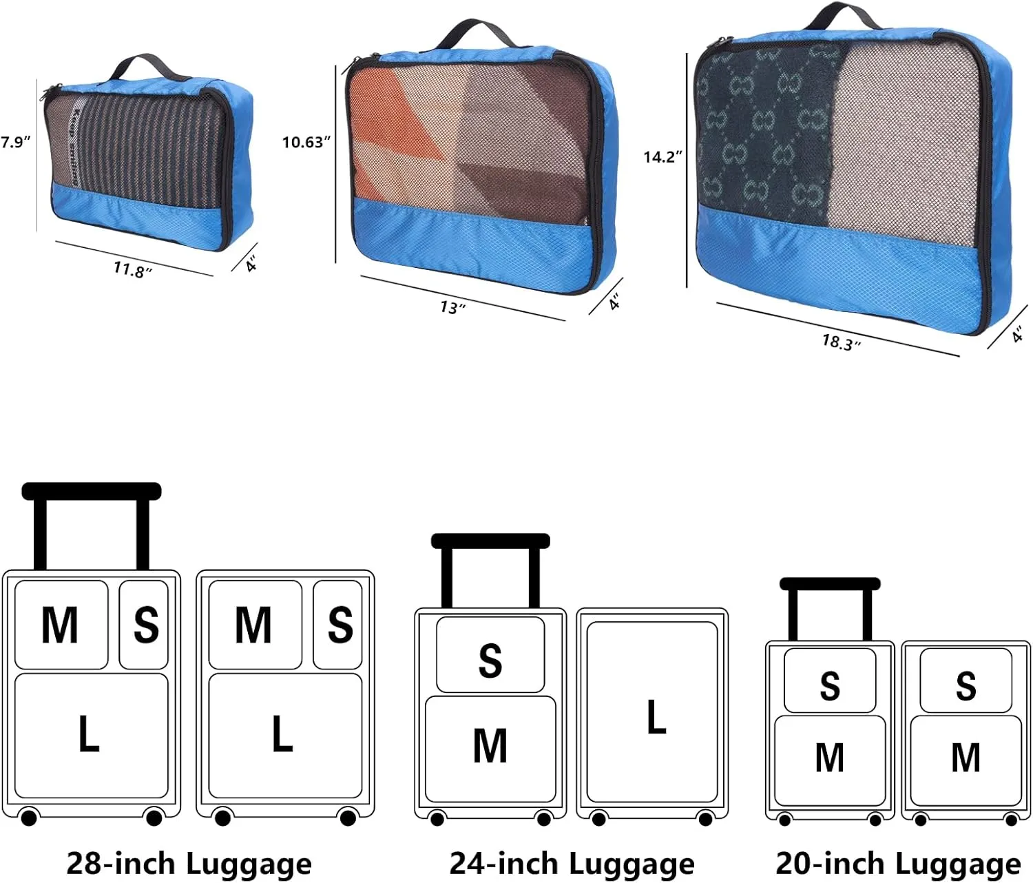 Luggage Organizer Bags - 6 Set Of Packing Cubes For Suitcases - Travel Bags For Clothes Organizer Cubes - Packing Cubes For Travel Luggage Packing Organizers(6 blue)