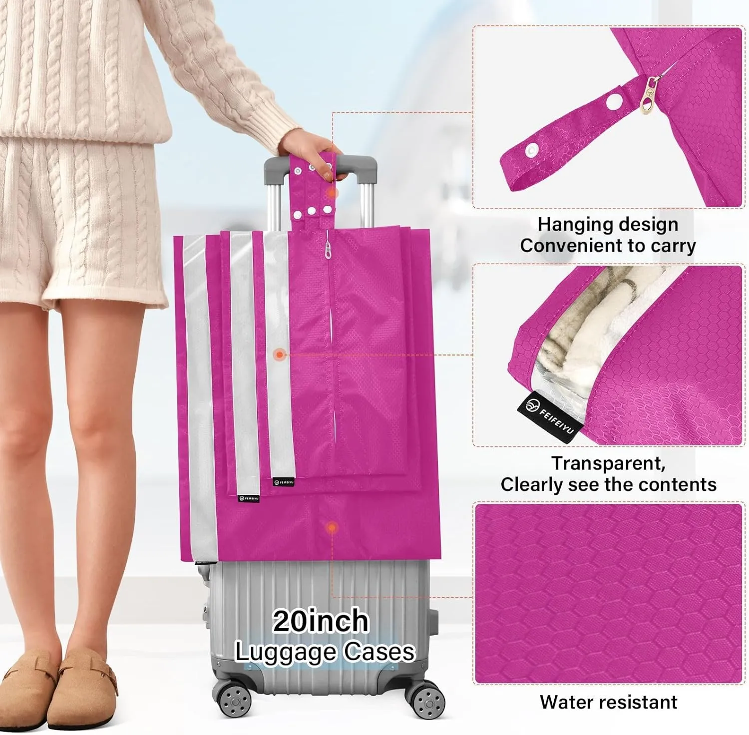 Luggage Space Saver, Luggages Management Personnel, Medium Violet Red, With Zipper, 3 Set Travel Packing Cubes For Suitcases, Garment Bag Closet Storage