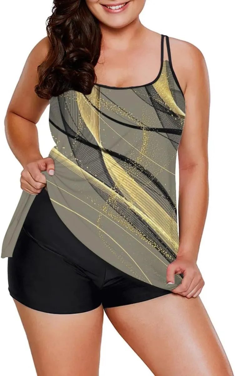MARZXIN Tankini Swimsuit for Women Floral Two Piece Bathing Suit Swimwear Tank Top Swimwear with Boyshorts