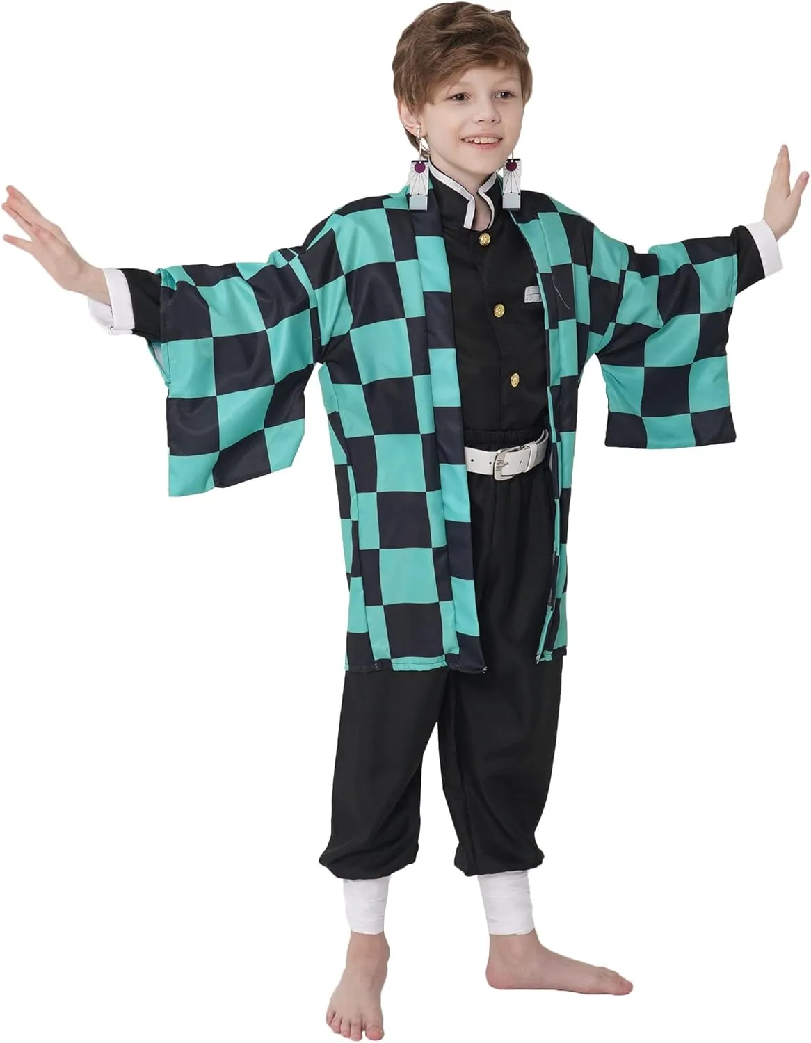 Men Kimono Costume Boys Kamado Cosplay Costumes Cloak Outfits Set Halloween Pink Uniform with Accessories for Men