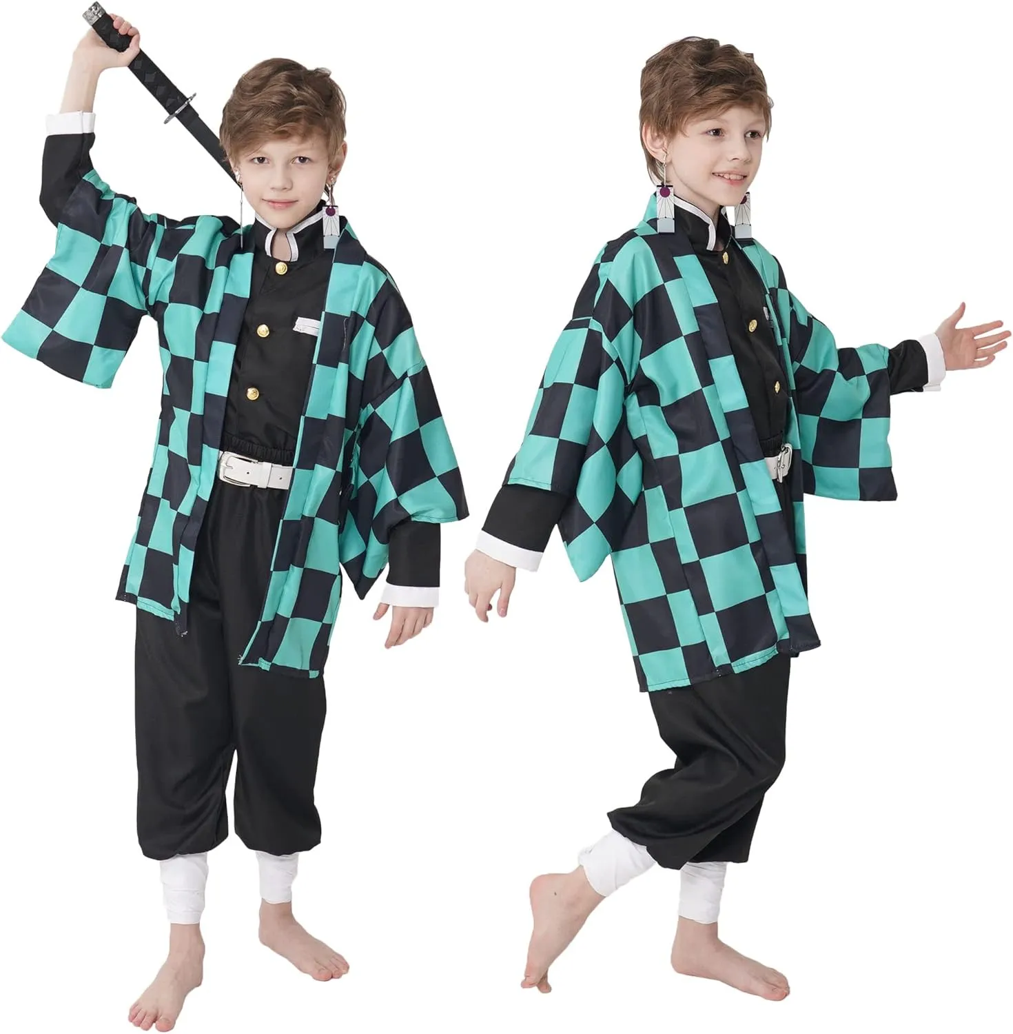 Men Kimono Costume Boys Kamado Cosplay Costumes Cloak Outfits Set Halloween Pink Uniform with Accessories for Men