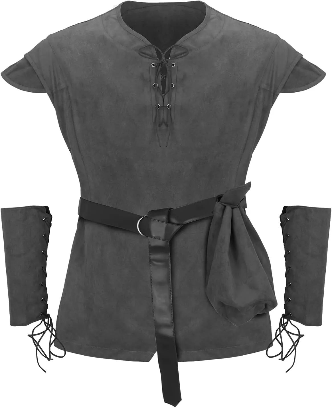 Men Pirate Costume Medieval Pirate Viking Shirt Tunic Vest Waist Belt Arm Guard Accessories Outfit