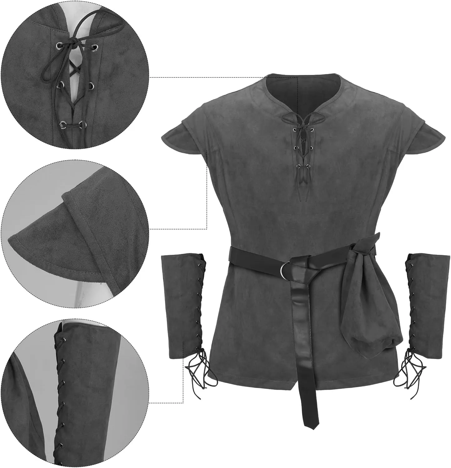 Men Pirate Costume Medieval Pirate Viking Shirt Tunic Vest Waist Belt Arm Guard Accessories Outfit