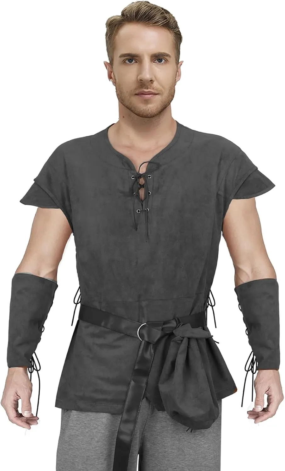 Men Pirate Costume Medieval Pirate Viking Shirt Tunic Vest Waist Belt Arm Guard Accessories Outfit