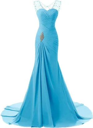 Monalia Women's Chiffon Bridesmaid Dress Long V-Neck Evening Party Gown B24 Sky Blue 18