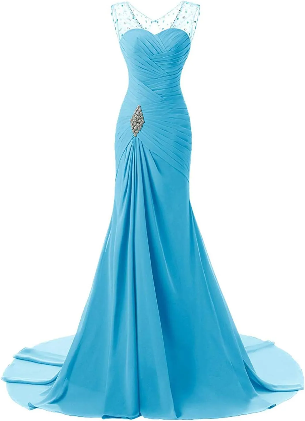 Monalia Women's Chiffon Bridesmaid Dress Long V-Neck Evening Party Gown B24 Sky Blue 18