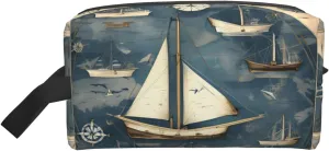 Nautical Sailboat Map print Travel Cosmetic Bag Organizer Large Makeup Bag Women for Cosmetics Toiletries Accessories