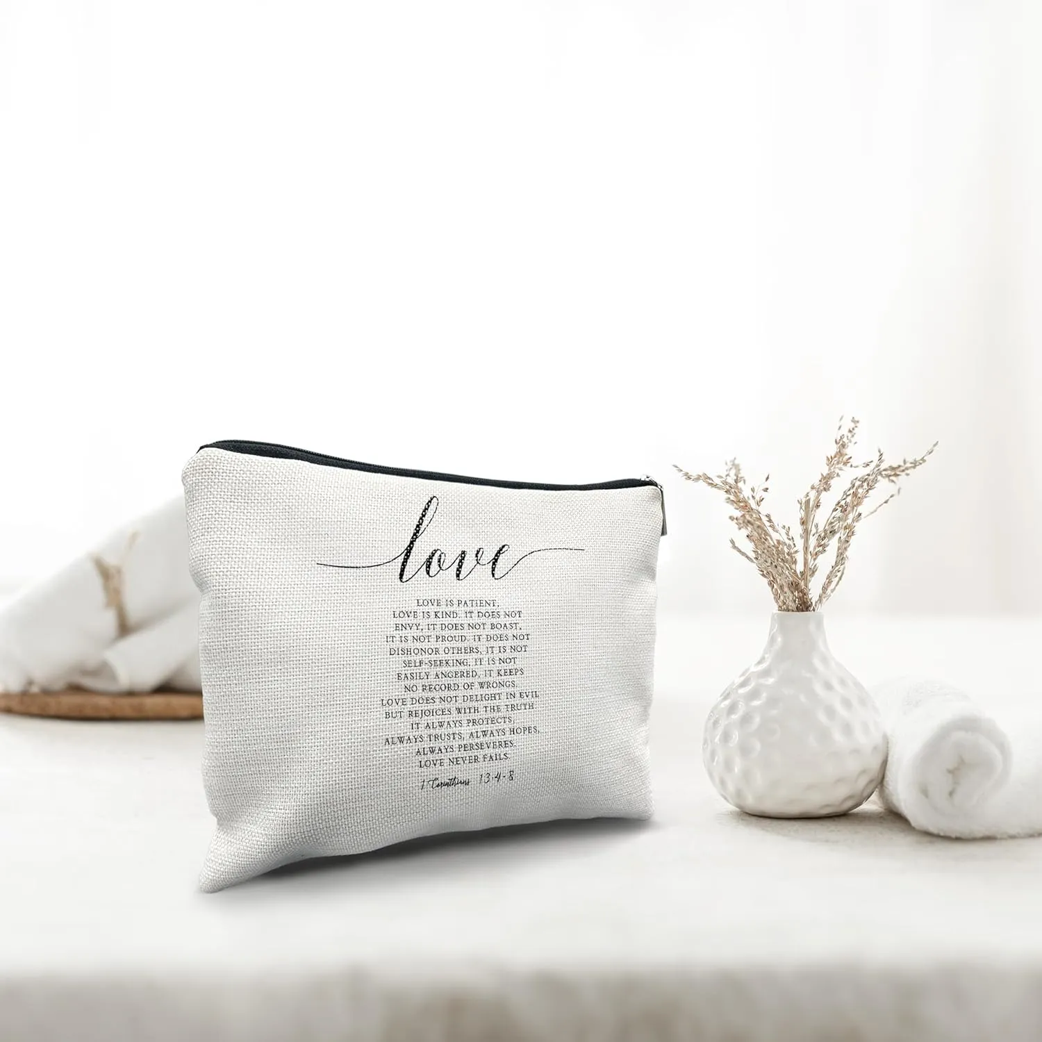 Nogrit Christian Makeup Cosmetic Bag,Bible Verse 1 Corinthians 13:4-8 Love Never Fails Makeup Travel Toiletry Bag,Christian Gifts for Women Faith Teen Girls Her