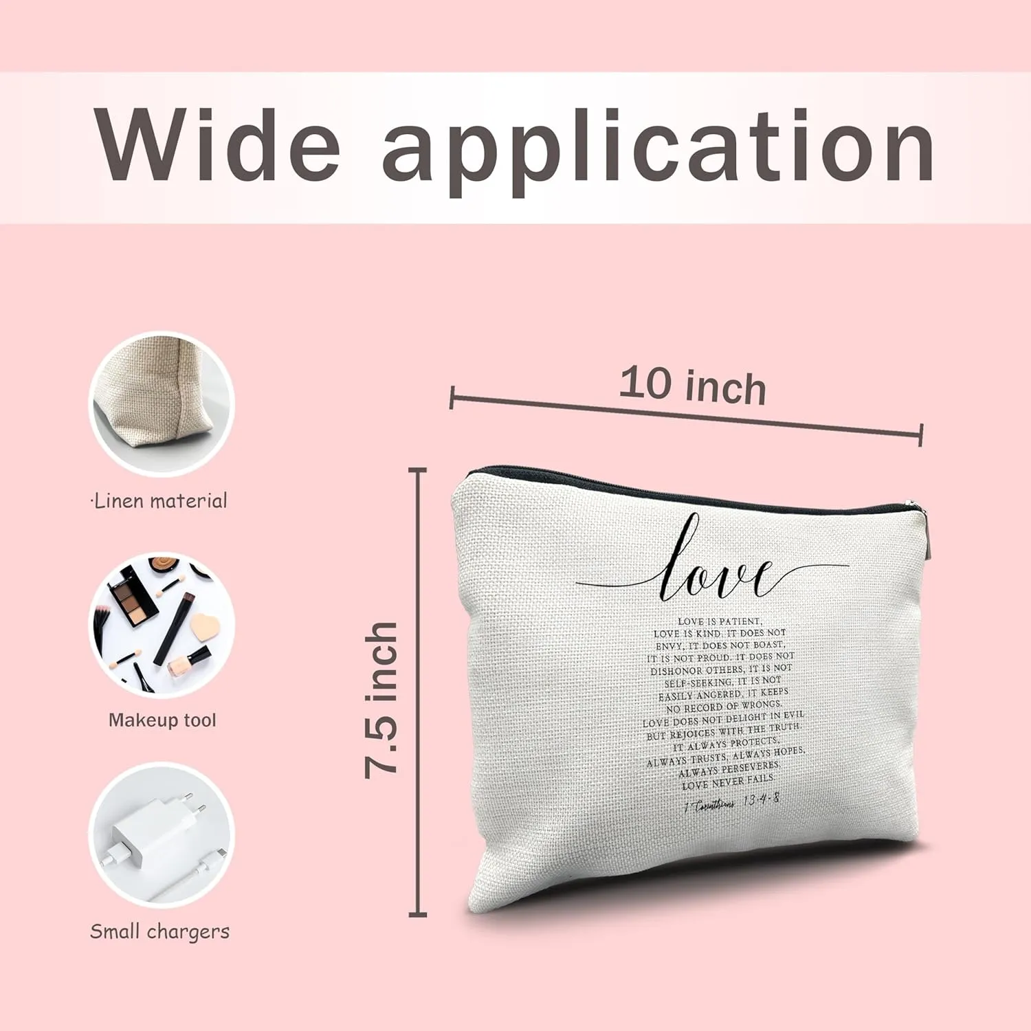 Nogrit Christian Makeup Cosmetic Bag,Bible Verse 1 Corinthians 13:4-8 Love Never Fails Makeup Travel Toiletry Bag,Christian Gifts for Women Faith Teen Girls Her