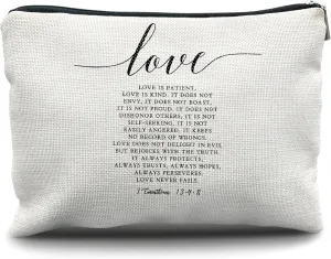 Nogrit Christian Makeup Cosmetic Bag,Bible Verse 1 Corinthians 13:4-8 Love Never Fails Makeup Travel Toiletry Bag,Christian Gifts for Women Faith Teen Girls Her
